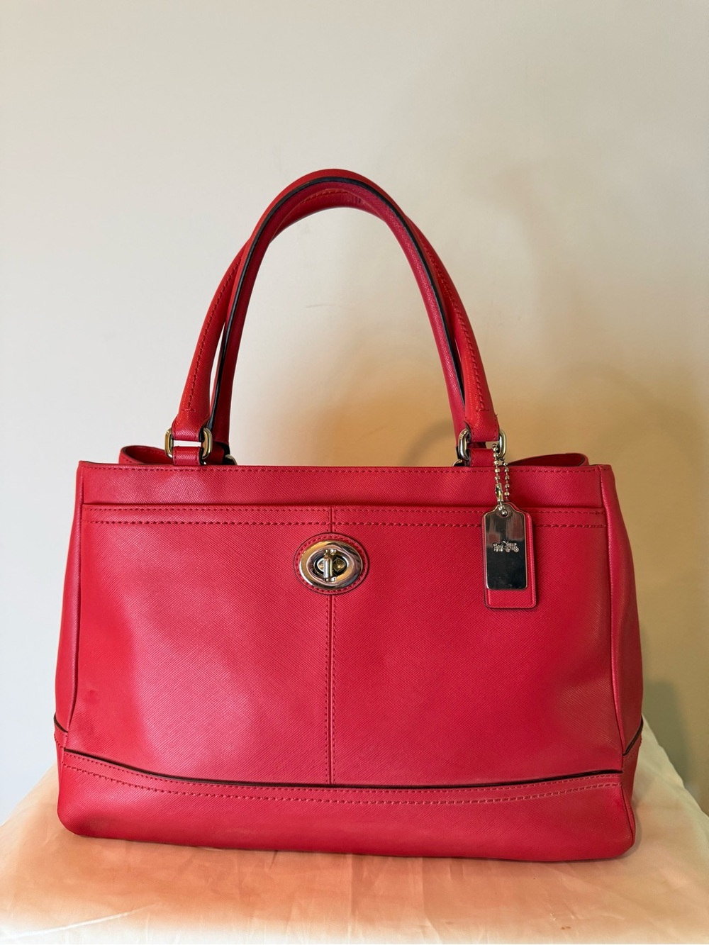Coach Park Saffiano Leather Carryall- Red/Silver